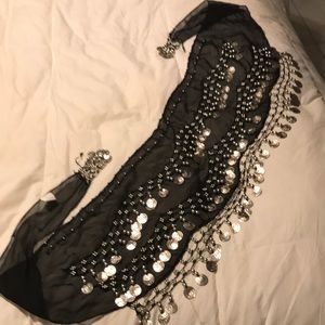 Black chiffon hand made hip scarf or neck wear.Made in Israel
